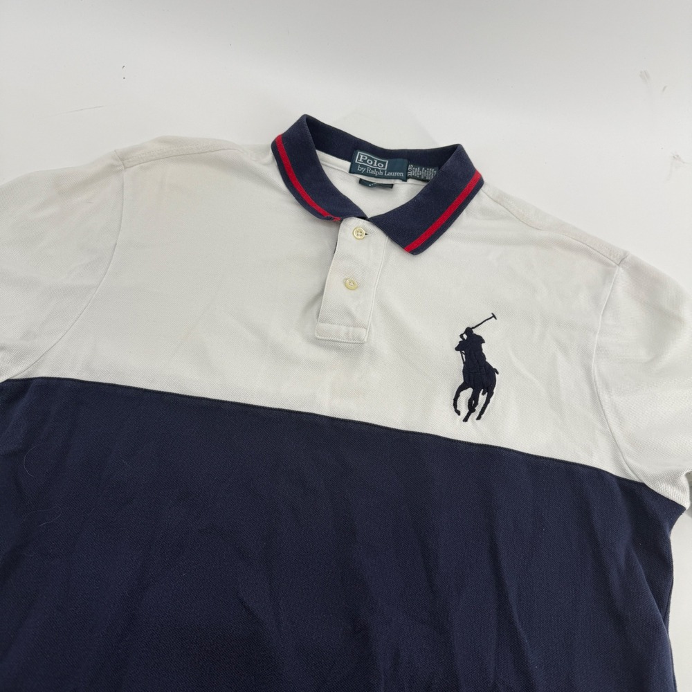 Polo Ralph Lauren Custom Fit Big Pony Polo Shirt Mens XL White Navy Colorblock